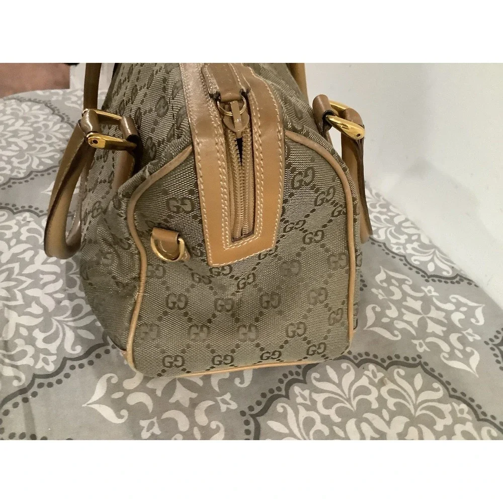 Vintage Gucci Monogram Boston Canvas Leather Handbag Shoulder Bag Made in Italy - Picture 3 of 11